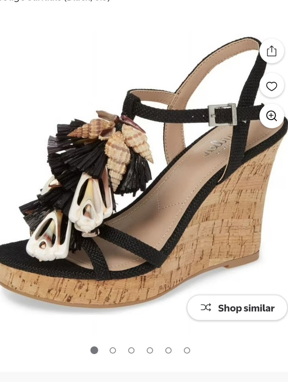 Charles David Black Cork Wedge Sandal with Shell Tassel Detail